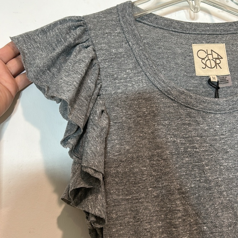 Chaser light weight cotton short ruffle sleeve mini dress heather grey medium - Picture 3 of 5